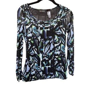 axcess Liz Claiborne Stretch lined Blouse size small blue black